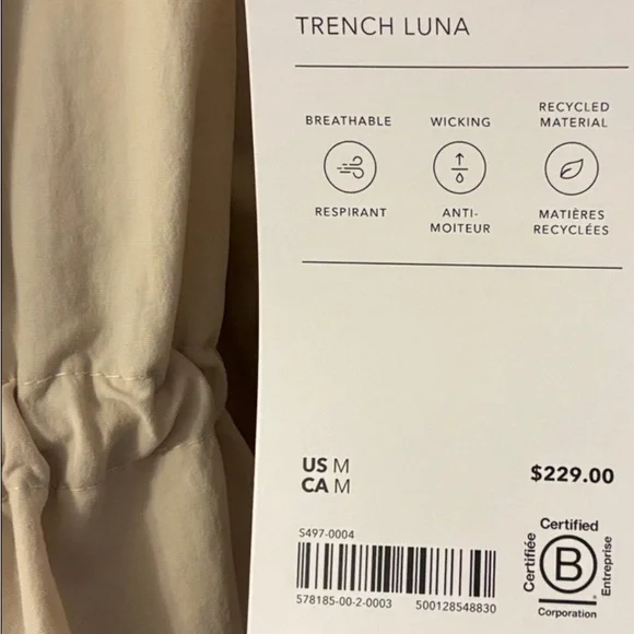 NWT NEW Athleta Luna Cream Trench Medium - Picture 7 of 8